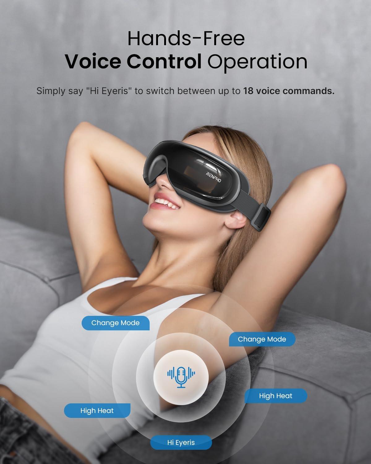 imageRENPHO Eye Massager with Heat and Cooling Mothers DayBirthday Gifts for WomenMen Eyeris Kintsugi FSAHSA Eligible Voice Control Eye Mask Massager for Migraines Eye Care Device for RelaxationBlack