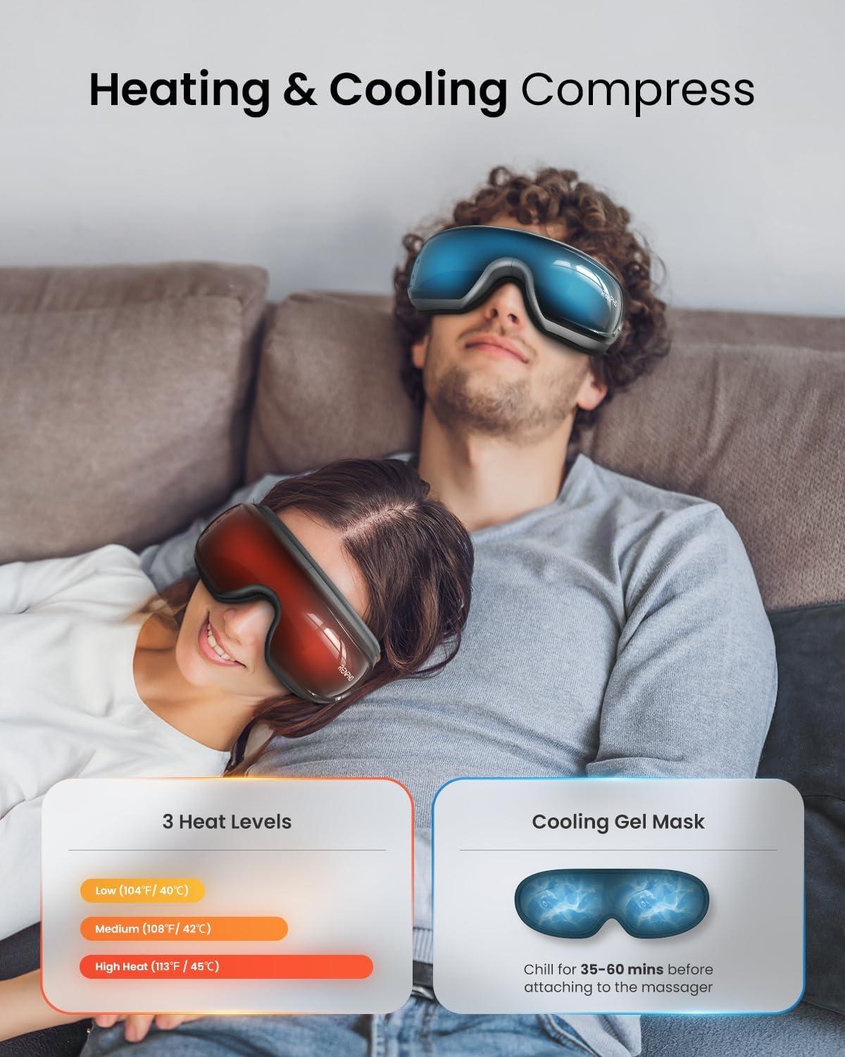 imageRENPHO Eye Massager with Heat and Cooling Mothers DayBirthday Gifts for WomenMen Eyeris Kintsugi FSAHSA Eligible Voice Control Eye Mask Massager for Migraines Eye Care Device for RelaxationBlack