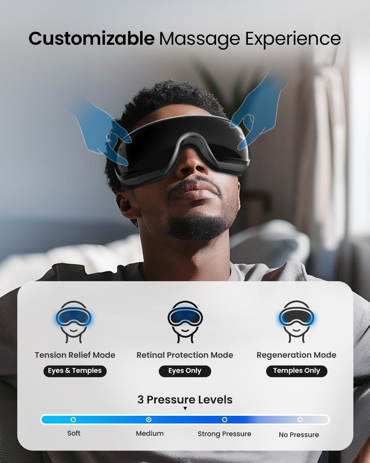 imageRENPHO Eye Massager with Heat and Cooling Mothers DayBirthday Gifts for WomenMen Eyeris Kintsugi FSAHSA Eligible Voice Control Eye Mask Massager for Migraines Eye Care Device for RelaxationBlack