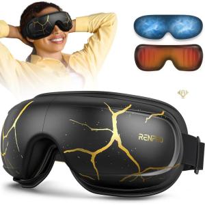 imageRENPHO Eye Massager with Heat and Cooling Mothers DayBirthday Gifts for WomenMen Eyeris Kintsugi FSAHSA Eligible Voice Control Eye Mask Massager for Migraines Eye Care Device for RelaxationABlackGold