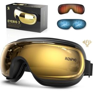 imageRENPHO Eye Massager with Heat and Cooling Mothers DayBirthday Gifts for WomenMen Eyeris Kintsugi FSAHSA Eligible Voice Control Eye Mask Massager for Migraines Eye Care Device for RelaxationBGolden