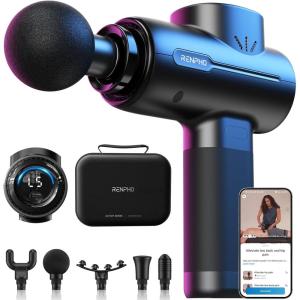 imageRENPHO Massage Gun Deep Tissue FSA HSA Eligible Portable Percussion Muscle Massager with Bluetooth Handheld Device for Back and Neck Carry Case Gifts for Men and WomenA Active Black