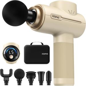imageRENPHO Massage Gun Deep Tissue FSA HSA Eligible Portable Percussion Muscle Massager with Bluetooth Handheld Device for Back and Neck Carry Case Gifts for Men and WomenActive Tan