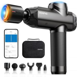 imageRENPHO Massage Gun Deep Tissue with 812mm Adjustable Amplitude HeavyDuty FSA HSA Eligible Percussion Professional Muscle Massager Gun with Portable Case for Athtetes ampamp Home Use Active EVOPower Thermacool Grey