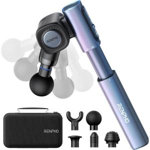 imageRENPHO Massage Gun with Adjustable Angles and Extension Handle FSA HSA Eligible Handheld Percussion Muscle Massager Deep Tissue with Portable Carry Case for Men Women Extend 2Blue