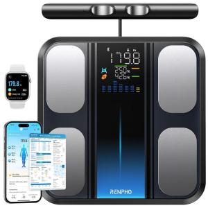 imageRENPHO Scale for Body Weight and Fat Percentage Smart Scale with 8 Electrodes Larger Platform Body Analyzer for BMI Body Fat Muscle Mass High Precision 400lbs