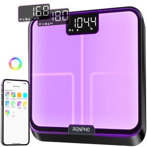 imageRENPHO Smart Scale for Body Weight BMI Body Fat Muscle Mass FSA HSA Eligible Bluetooth WiFi Rechargeable Scale RGB Lighting Color Changing Scale Sync with Fitness App Chroma AspireSmart Scale with Lights