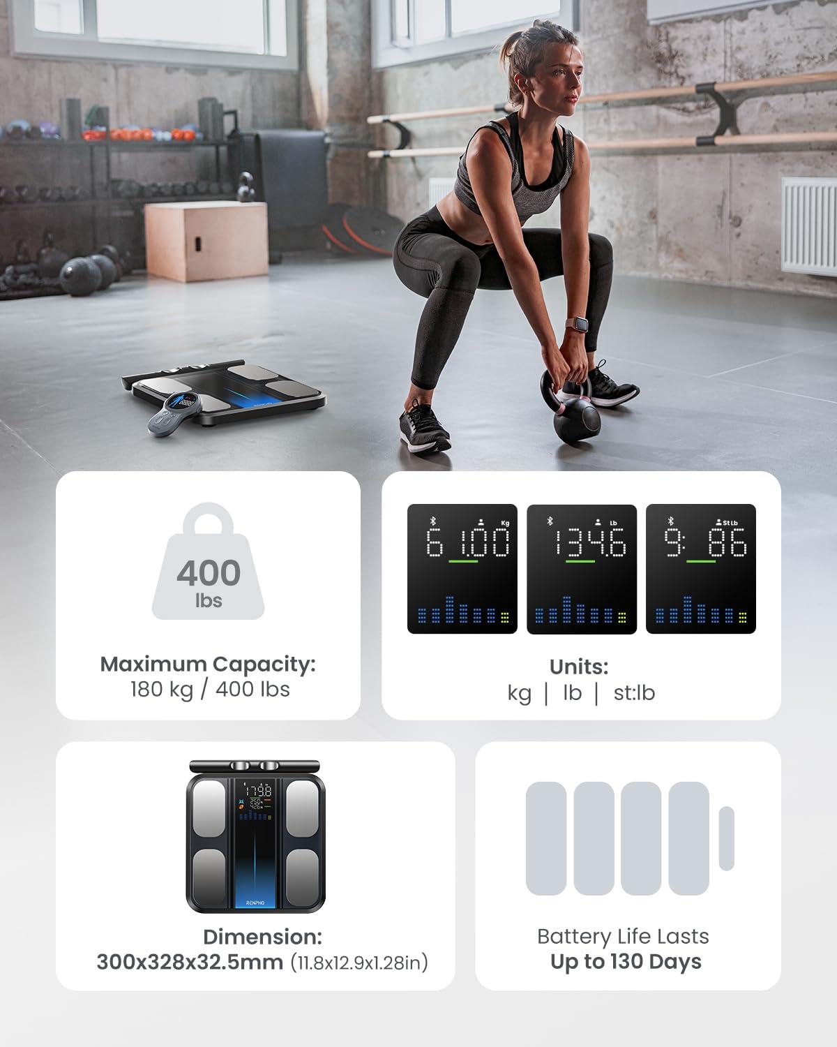 imageRENPHO Scale for Body Weight and Fat Percentage Smart Scale with 8 Electrodes Larger Platform Body Analyzer for BMI Body Fat Muscle Mass High Precision 400lbsBlacknew