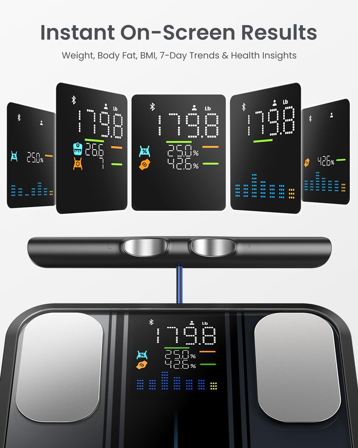 imageRENPHO Scale for Body Weight and Fat Percentage Smart Scale with 8 Electrodes Larger Platform Body Analyzer for BMI Body Fat Muscle Mass High Precision 400lbsBlacknew