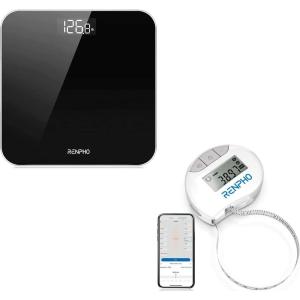 imageRENPHO Digital Bathroom Scale Black Smart Tape Measure Body with App
