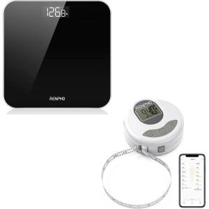 imageRENPHO Digital Bathroom Scale Highly Accurate Body Weight Scale with Lighted LED Display Smart Bluetooth Digital Measuring Tape with Lock Hook Retractable Function