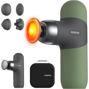 imageRENPHO Mini Thermal Massage Gun with Heat Portable Deep Tissue Percussion Massager Color Silicone Sleeves Travel Size with Carry Case Olive DrabOlive Drab