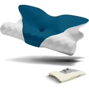 imageRENPHO Ultra Pain Relief Neck Pillow Ergonomic Contour Memory Form Pillow for Side Back Stomach Sleeper with 2 Cooling Pillowcases Orthopedic Cervical Pillow for Adult