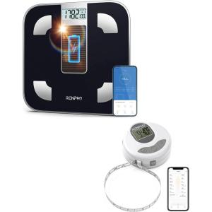 imageRENPHO Scale for Body Weight BatteryFree Solar Power Digital Bathroom Smart Scale Bluetooth Body Fat Scale Smart Tape Measure Body with App