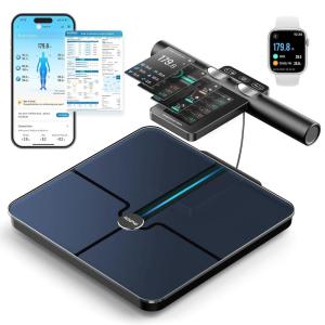 imageRENPHO Smart Scale for Body Weight 8Electrode Body Composition Scale with BMI Body Fat Muscle Mass Rechargeable Body Fat Scale with FullColor TFT LCD on Handle MorphoScan Nova