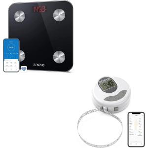 imageRENPHO Smart Bathroom Scale Bluetooth Body Fat Monitor Weight Scale Smart Bluetooth Digital Measuring Tape with Lock Hook Retractable Function