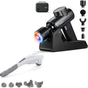 imageRENPHO Massage Gun Deep Tissue with Charging Stand Heat and Cold Head echargeable Hand Held Massager for Deep Tissue Muscle Massage Cordless Electric Back Massager