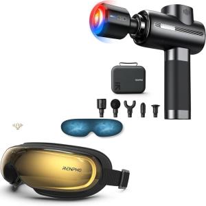 imageRENPHO Thermacool Massage Gun Deep Tissue with Heat and Cold Head Eyeris 3 Voice Controlled Eye Massager with Heat and Cooling