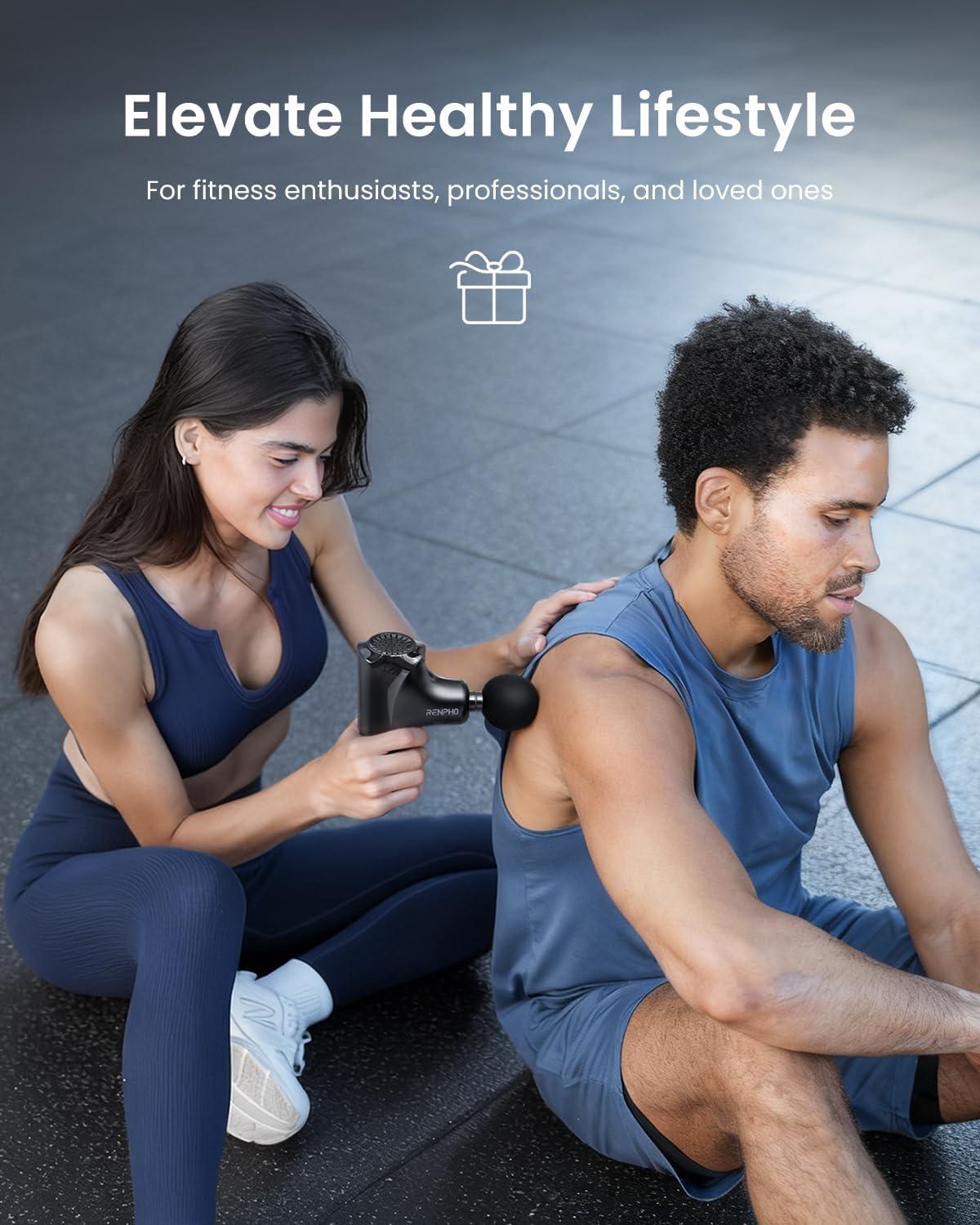 imageRENPHO Mini Thermacool Massage Gun with Heat and Cold Christmas Gifts for Women Men Portable Deep Tissue Heated Relief 5 Speed Settings Travel Massage Gun with Carry Case Quiet Back Massager