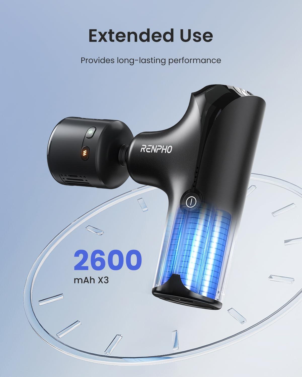 imageRENPHO Mini Thermacool Massage Gun with Heat and Cold Christmas Gifts for Women Men Portable Deep Tissue Heated Relief 5 Speed Settings Travel Massage Gun with Carry Case Quiet Back Massager