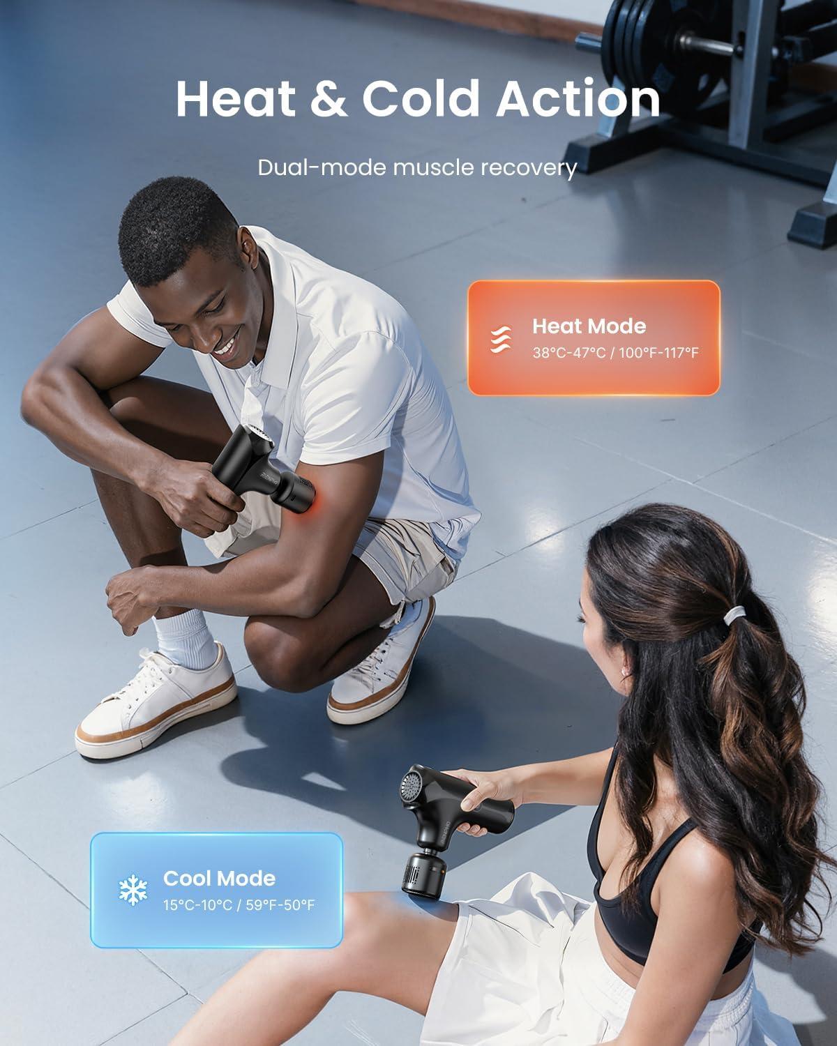 imageRENPHO Mini Thermacool Massage Gun with Heat and Cold Christmas Gifts for Women Men Portable Deep Tissue Heated Relief 5 Speed Settings Travel Massage Gun with Carry Case Quiet Back Massager