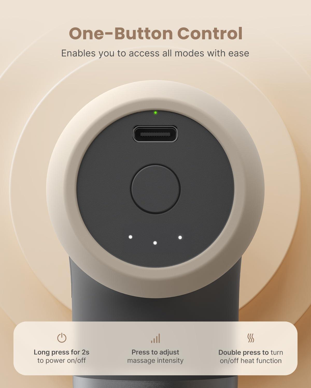 imageRENPHO Mini Thermal Massage Gun with Heat Portable Deep Tissue Percussion Massager Color Silicone Sleeves Travel Size with Carry CaseGray