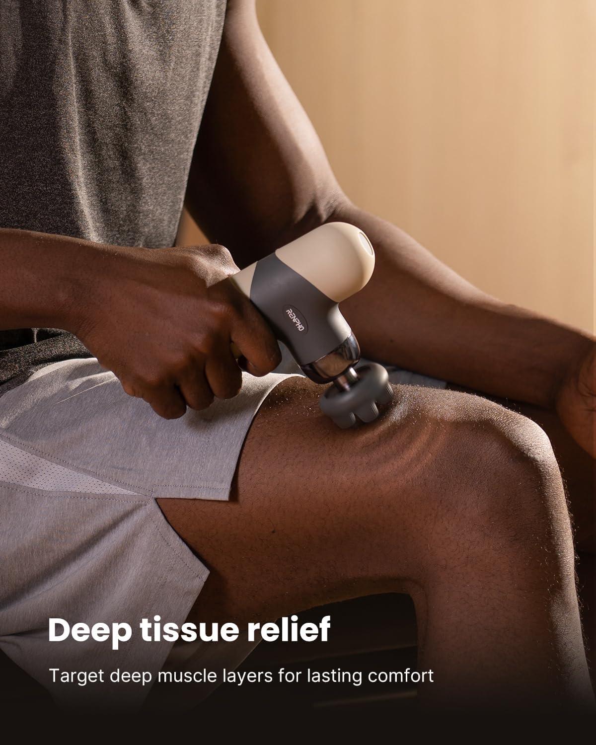 imageRENPHO Mini Thermal Massage Gun with Heat Portable Deep Tissue Percussion Massager Color Silicone Sleeves Travel Size with Carry CaseGray