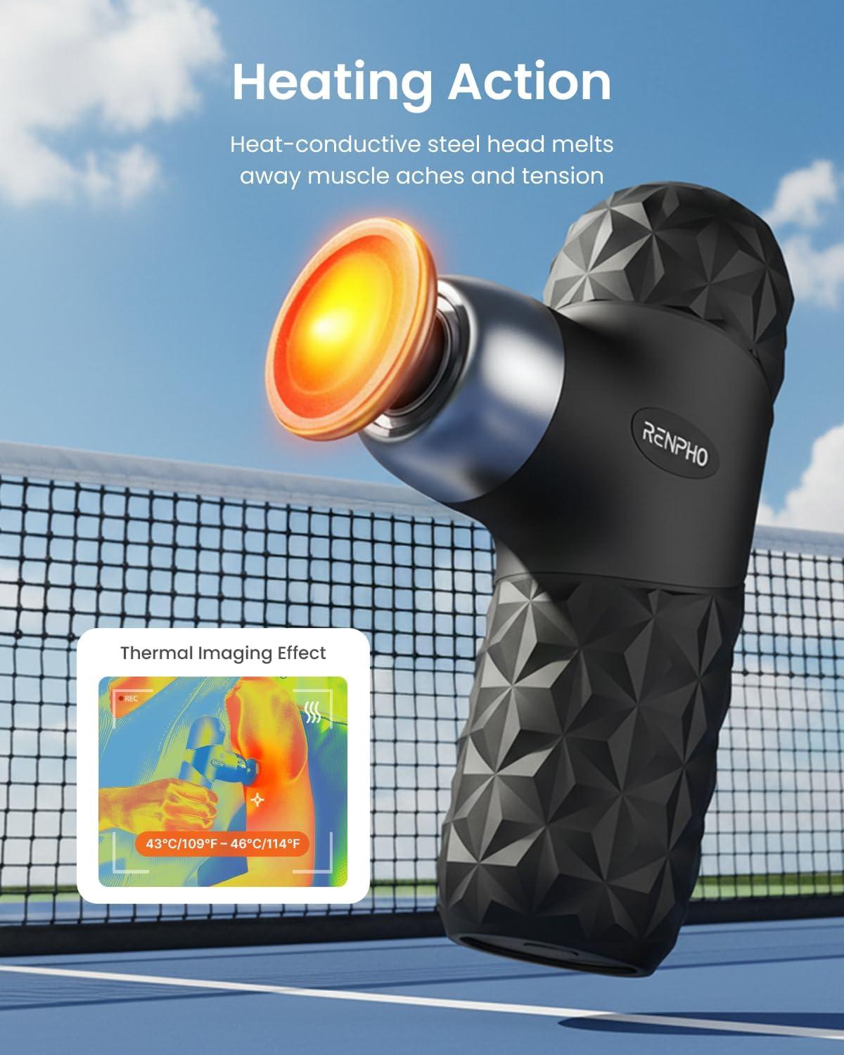 imageRENPHO Mini Thermal Massage Gun with Heat Portable Deep Tissue Percussion Massager Color Silicone Sleeves Travel Size with Carry CaseGreen and Black