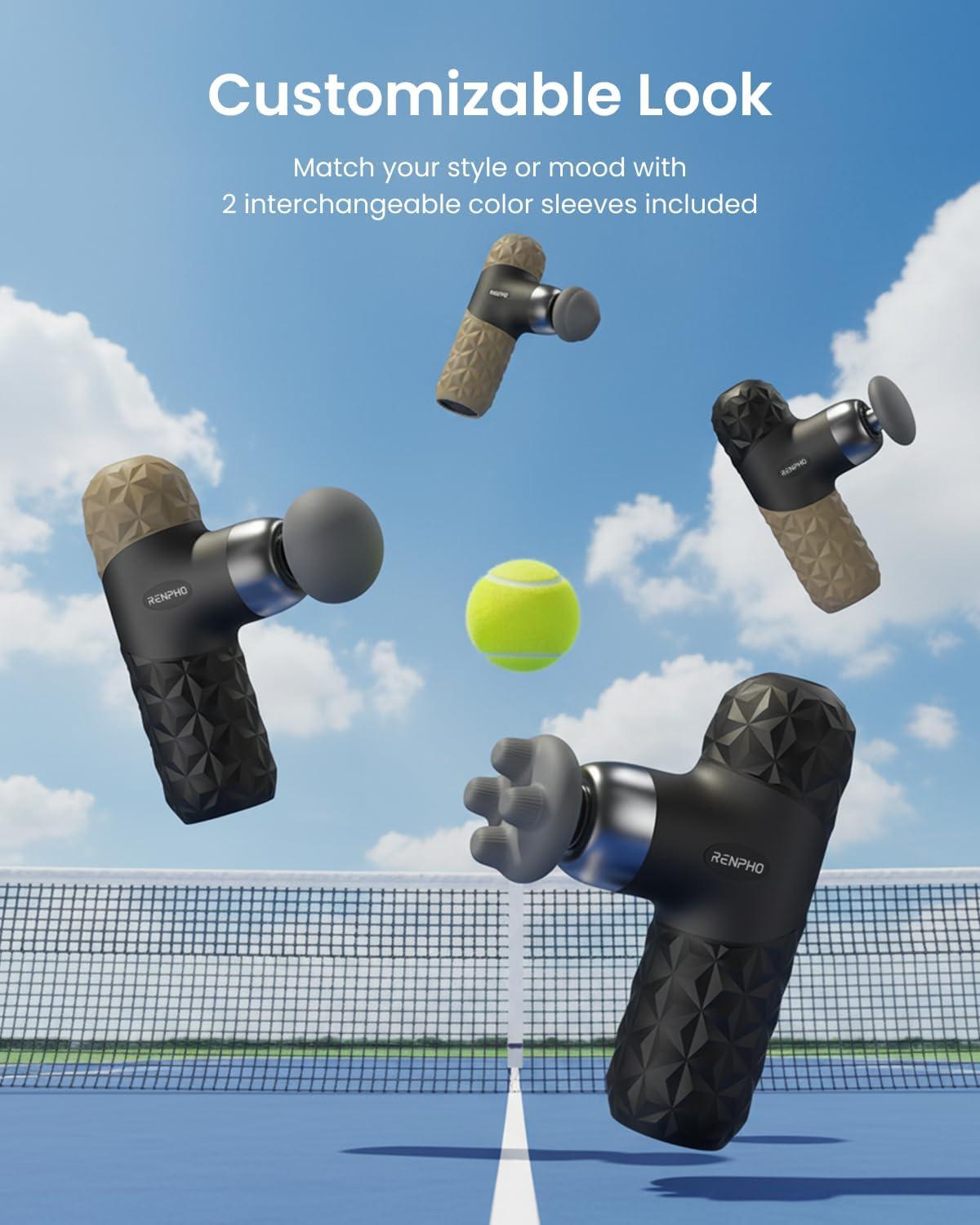 imageRENPHO Mini Thermal Massage Gun with Heat Portable Deep Tissue Percussion Massager Color Silicone Sleeves Travel Size with Carry CaseGreen and Black