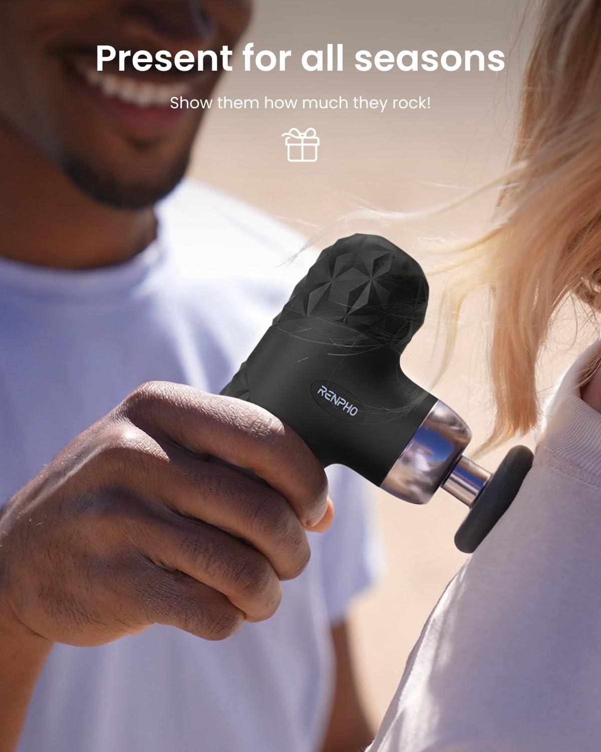 imageRENPHO Mini Thermal Massage Gun with Heat Portable Deep Tissue Percussion Massager Color Silicone Sleeves Travel Size with Carry CaseGreen and Black