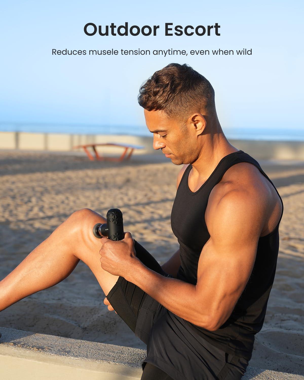 imageRENPHO Mini Thermal Massage Gun with Heat Portable Deep Tissue Percussion Massager Color Silicone Sleeves Travel Size with Carry CaseGreen and Black