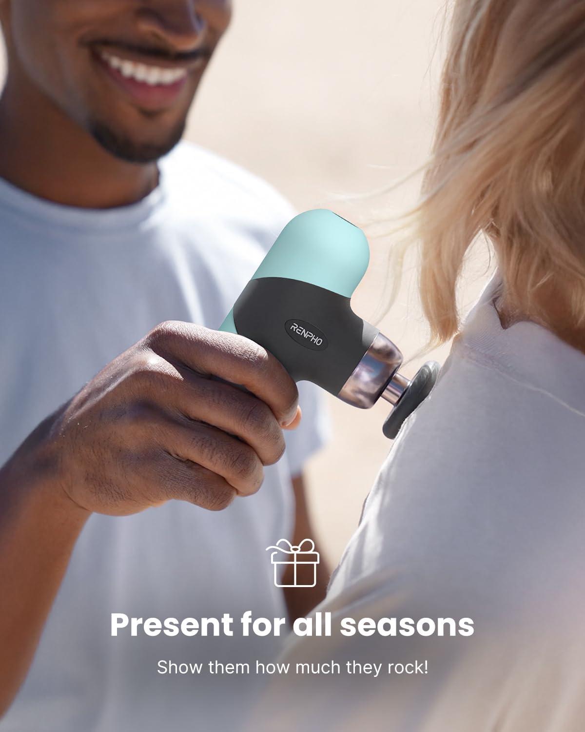 imageRENPHO Mini Thermal Massage Gun with Heat Portable Deep Tissue Percussion Massager Color Silicone Sleeves Travel Size with Carry CaseMint