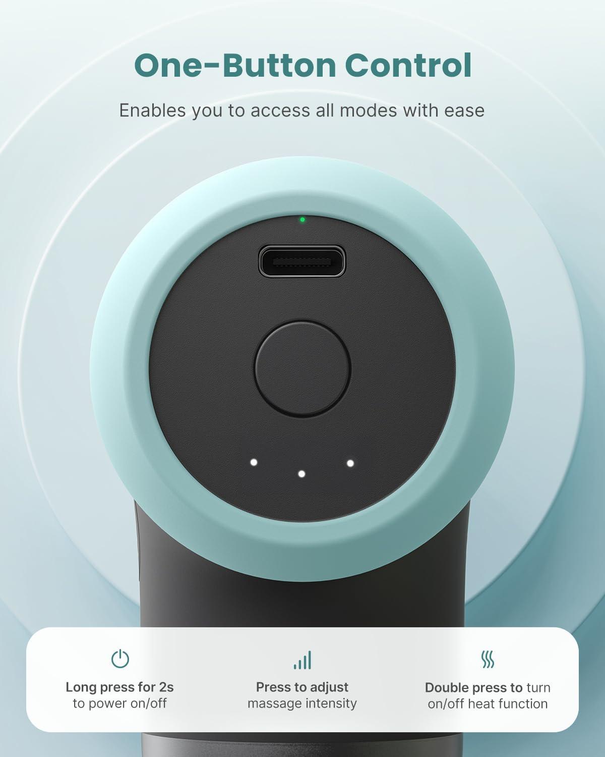 imageRENPHO Mini Thermal Massage Gun with Heat Portable Deep Tissue Percussion Massager Color Silicone Sleeves Travel Size with Carry CaseMint