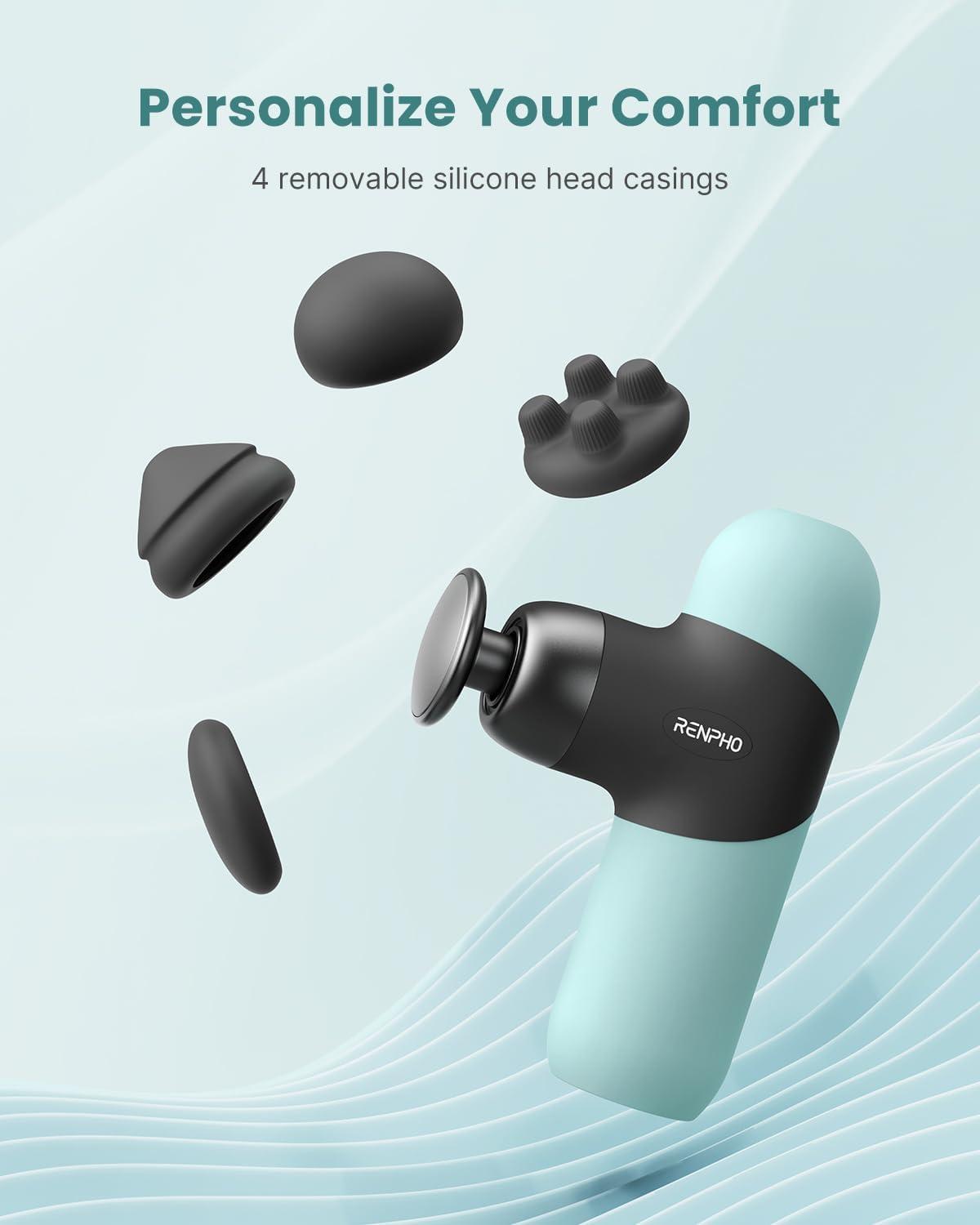 imageRENPHO Mini Thermal Massage Gun with Heat Portable Deep Tissue Percussion Massager Color Silicone Sleeves Travel Size with Carry CaseMint