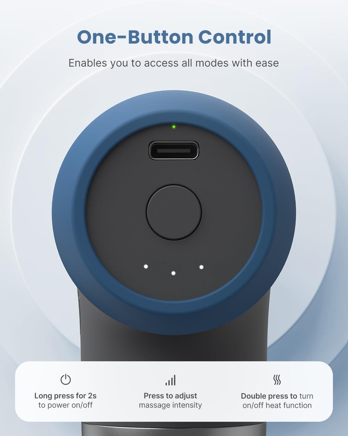 imageRENPHO Mini Thermal Massage Gun with Heat Portable Deep Tissue Percussion Massager Color Silicone Sleeves Travel Size with Carry CaseNavy