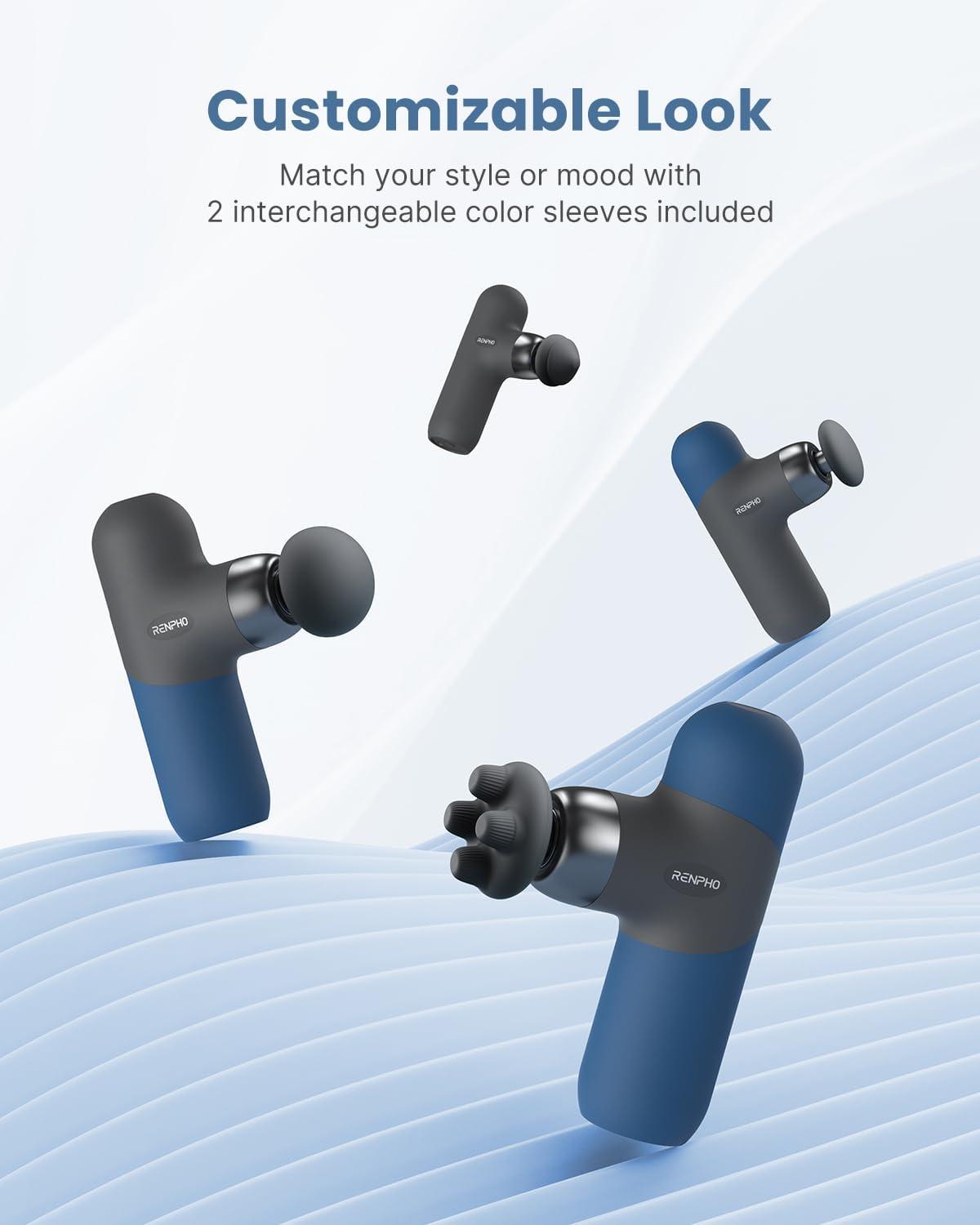 imageRENPHO Mini Thermal Massage Gun with Heat Portable Deep Tissue Percussion Massager Color Silicone Sleeves Travel Size with Carry CaseNavy