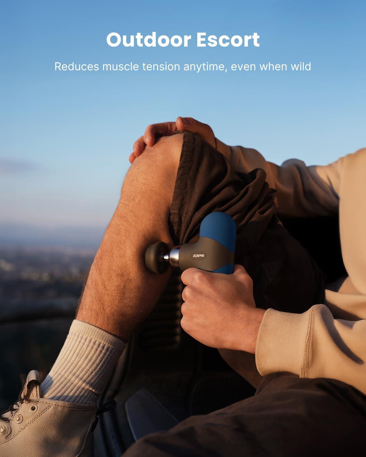 imageRENPHO Mini Thermal Massage Gun with Heat Portable Deep Tissue Percussion Massager Color Silicone Sleeves Travel Size with Carry CaseNavy