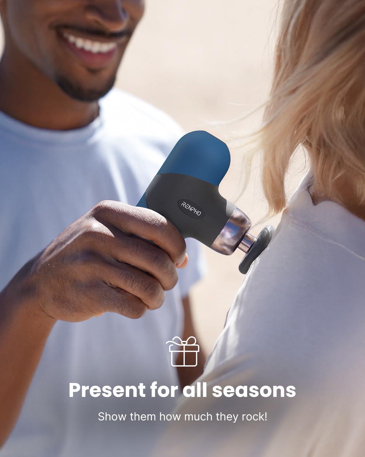 imageRENPHO Mini Thermal Massage Gun with Heat Portable Deep Tissue Percussion Massager Color Silicone Sleeves Travel Size with Carry CaseNavy