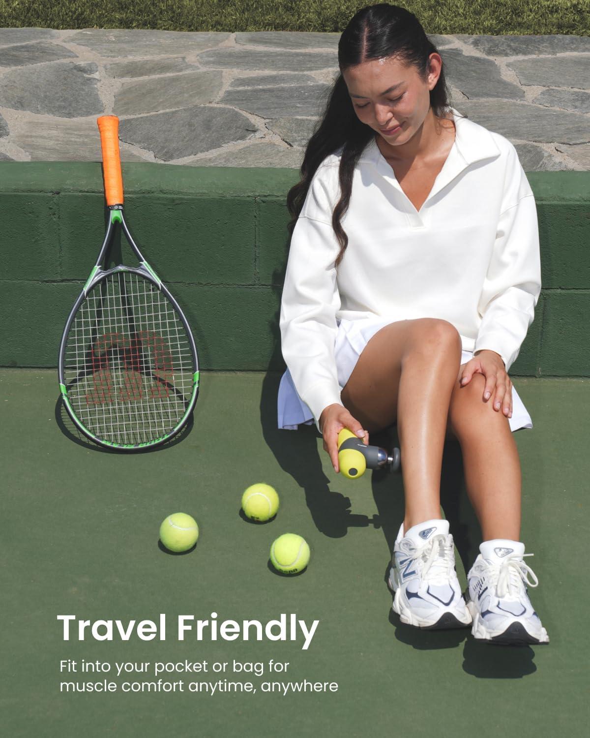 imageRENPHO Mini Thermal Massage Gun with Heat Portable Deep Tissue Percussion Massager Color Silicone Sleeves Travel Size with Carry CaseNeon Green