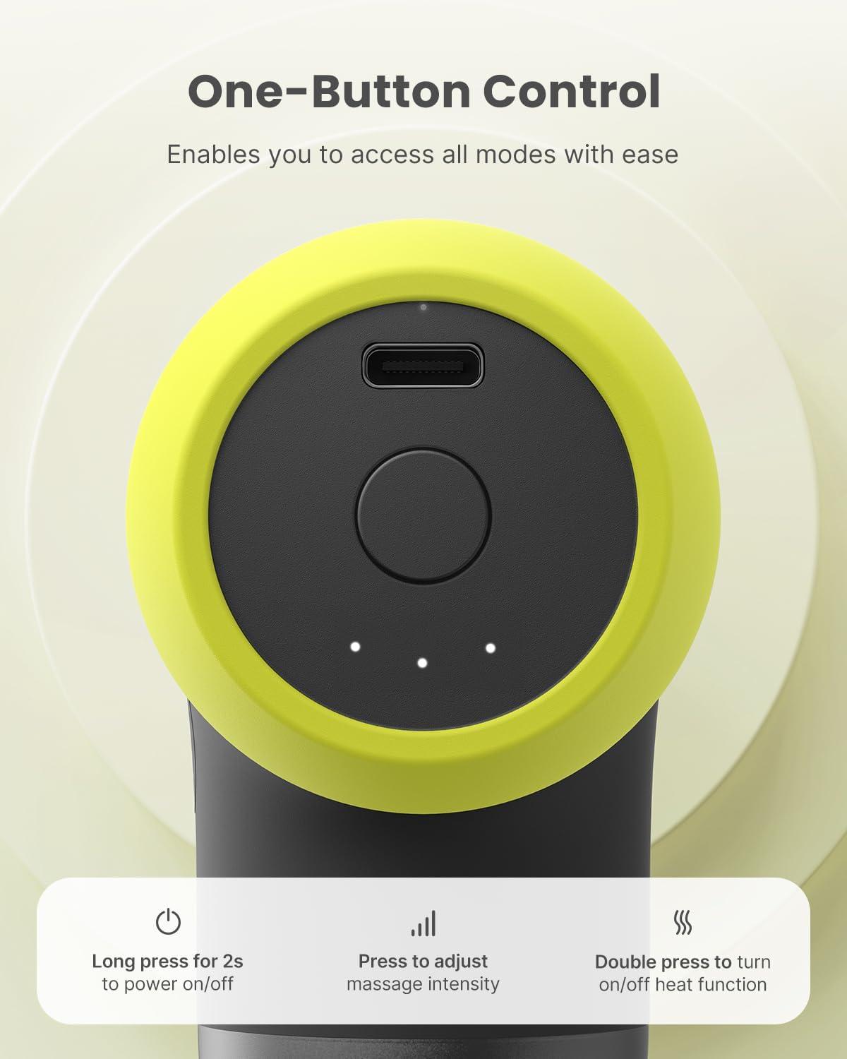 imageRENPHO Mini Thermal Massage Gun with Heat Portable Deep Tissue Percussion Massager Color Silicone Sleeves Travel Size with Carry CaseNeon Green