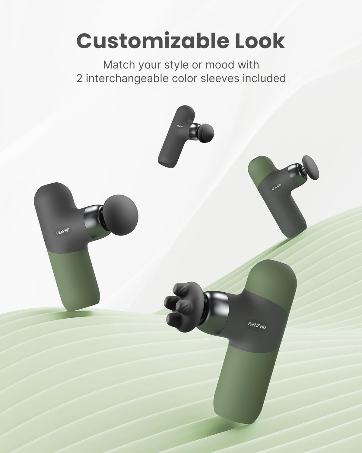 imageRENPHO Mini Thermal Massage Gun with Heat Portable Deep Tissue Percussion Massager Color Silicone Sleeves Travel Size with Carry CaseOlive Drab