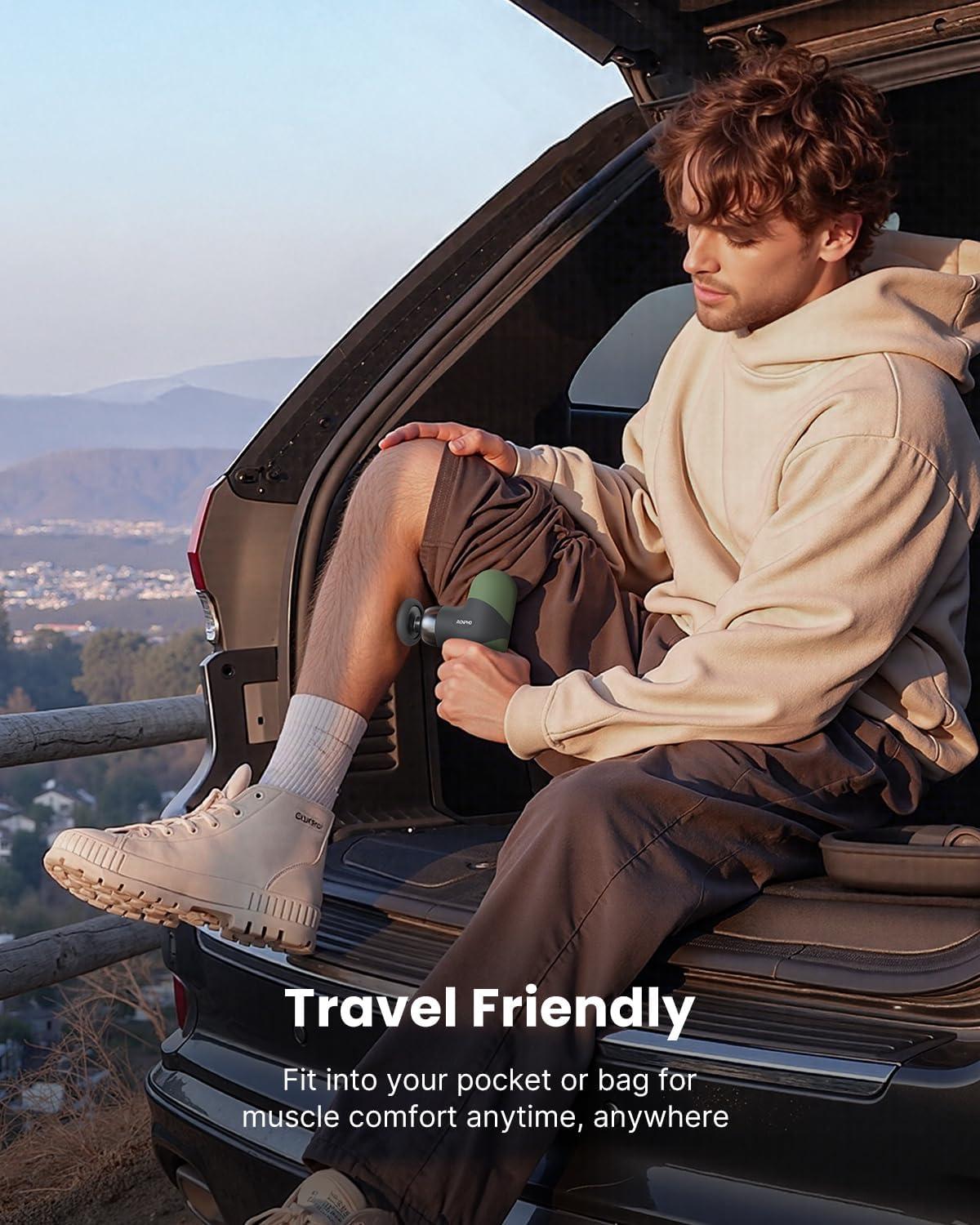 imageRENPHO Mini Thermal Massage Gun with Heat Portable Deep Tissue Percussion Massager Color Silicone Sleeves Travel Size with Carry CaseOlive Drab