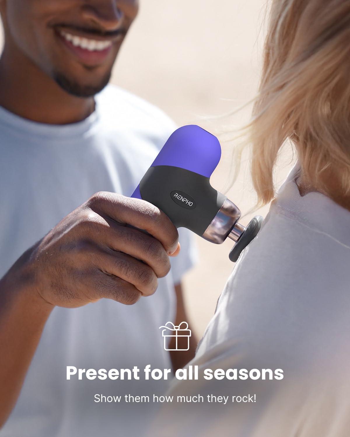 imageRENPHO Mini Thermal Massage Gun with Heat Portable Deep Tissue Percussion Massager Color Silicone Sleeves Travel Size with Carry CasePurple