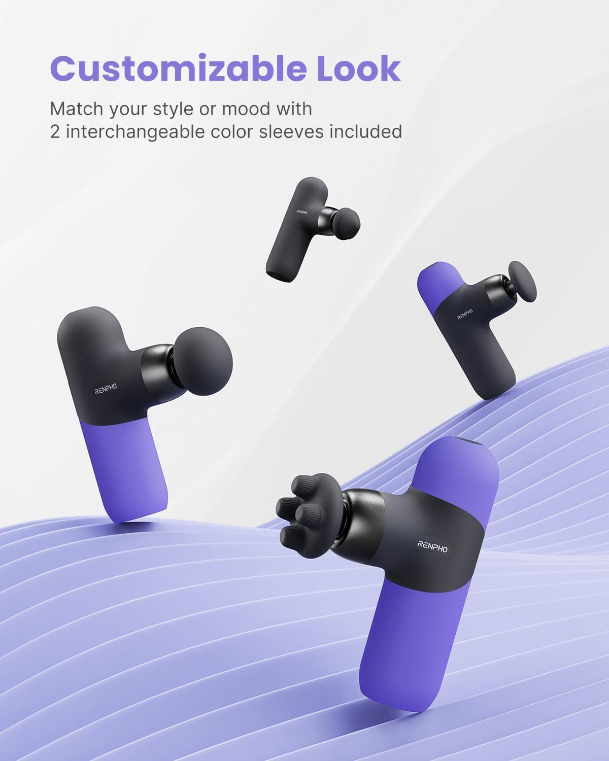 imageRENPHO Mini Thermal Massage Gun with Heat Portable Deep Tissue Percussion Massager Color Silicone Sleeves Travel Size with Carry CasePurple