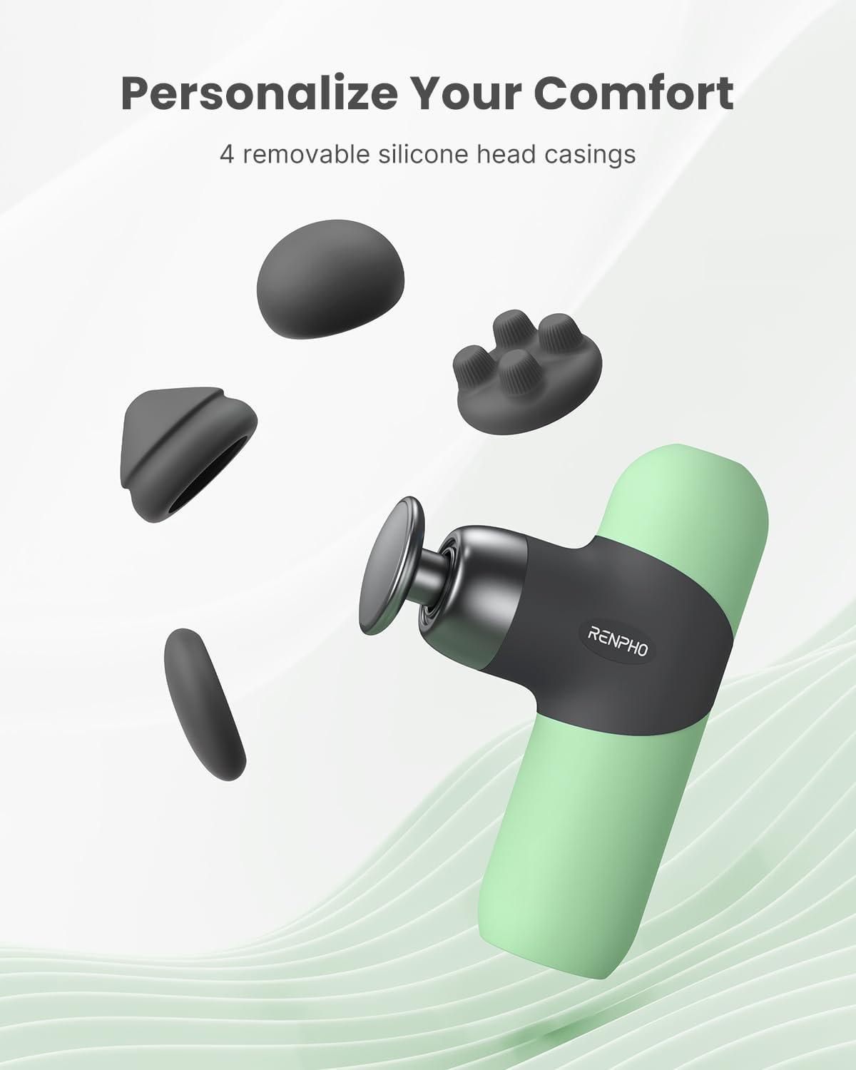 imageRENPHO Mini Thermal Massage Gun with Heat Portable Deep Tissue Percussion Massager Color Silicone Sleeves Travel Size with Carry CaseSpearmint