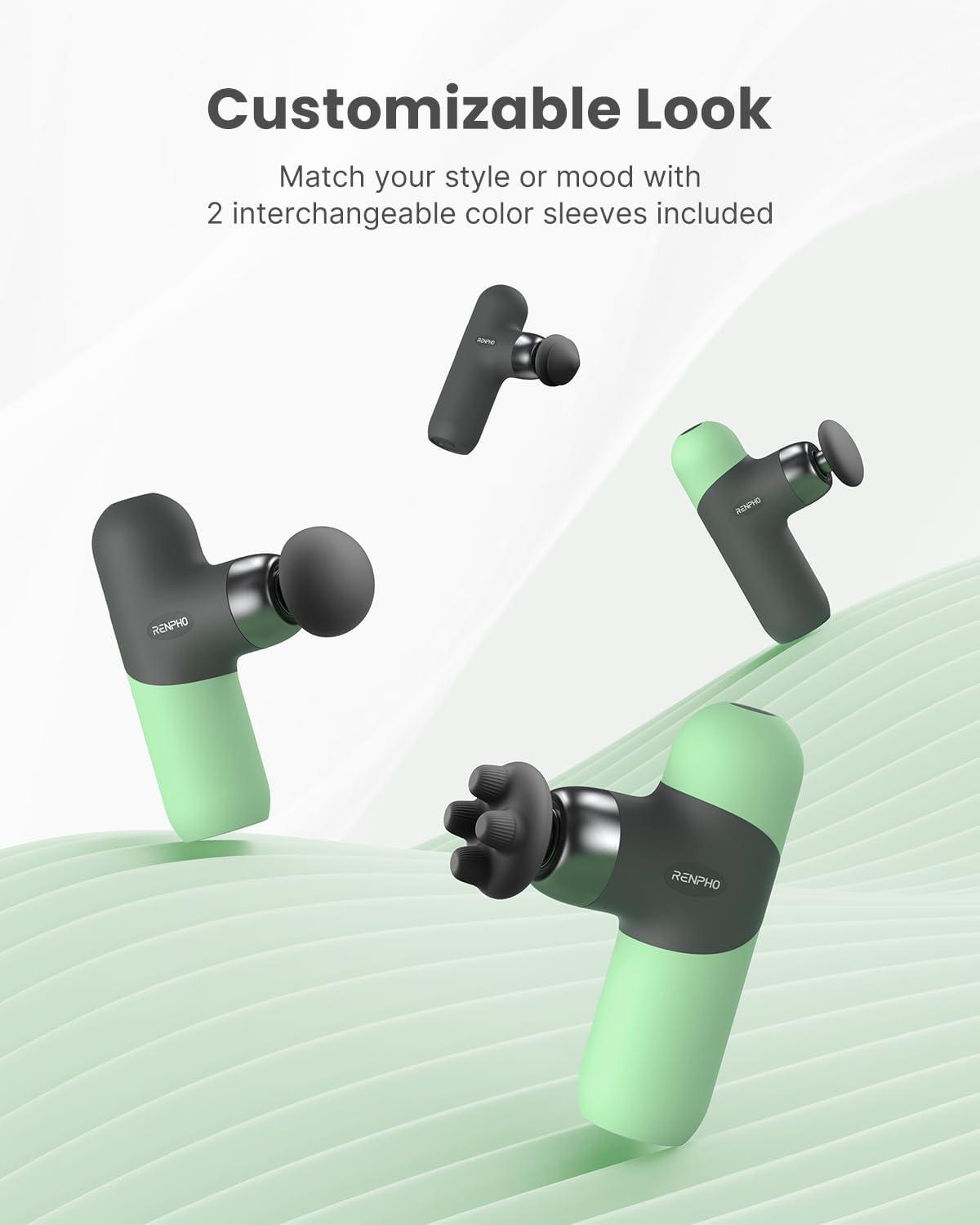 imageRENPHO Mini Thermal Massage Gun with Heat Portable Deep Tissue Percussion Massager Color Silicone Sleeves Travel Size with Carry CaseSpearmint