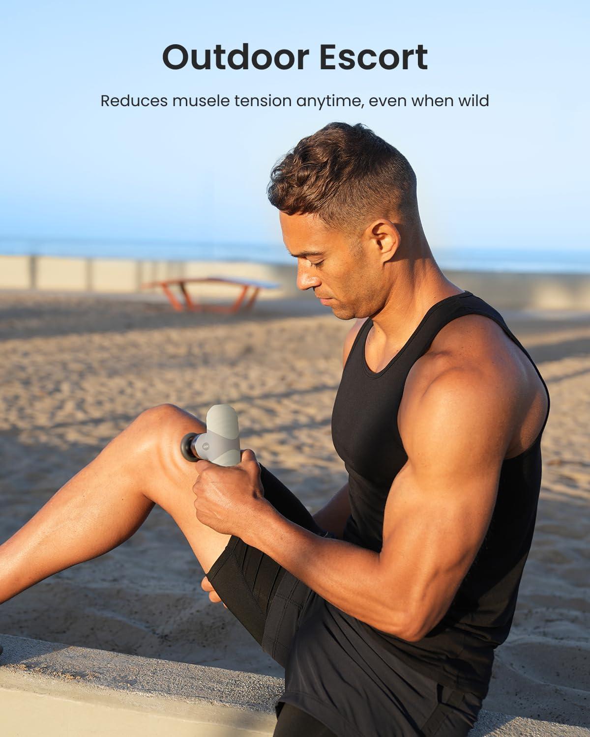 imageRENPHO Mini Thermal Massage Gun with Heat Portable Deep Tissue Percussion Massager Color Silicone Sleeves Travel Size with Carry CaseWhite