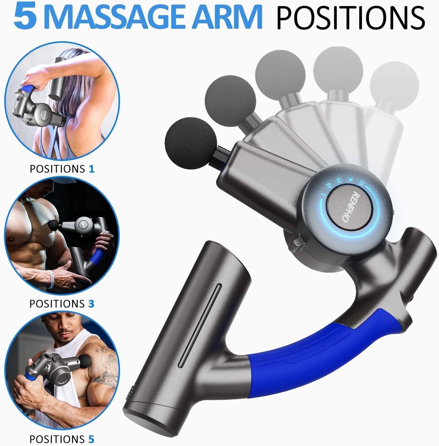 imageRENPHO Rechargeable Hand Held Deep Tissue Massager for Muscles R4 Massage Gun with Adjustable Arm
