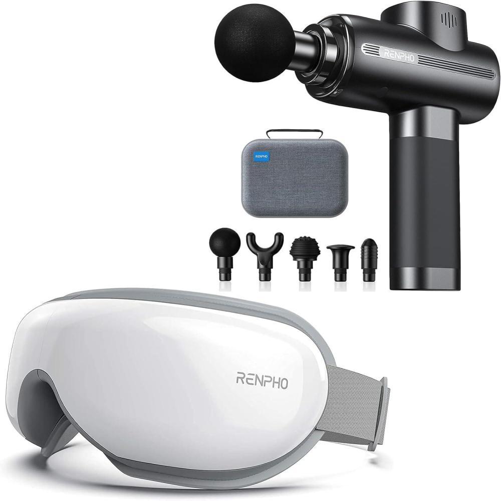 imageRENPHO Active Massage Gun Deep Tissue Percussion Mini Handheld Massager Gun Eye Massager Eyeris 1 Eye Mask with HeatBluetooth Music