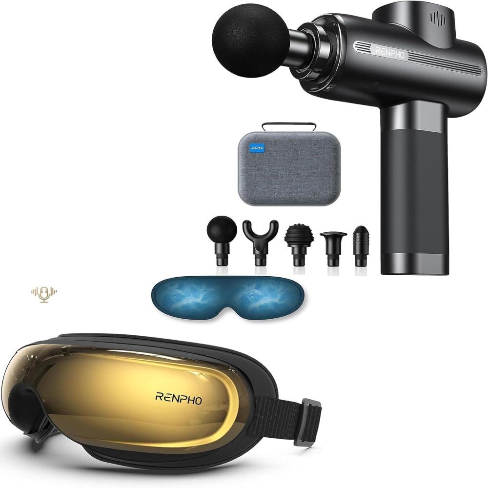 imageRENPHO Active Massage Gun Deep Tissue Percussion Mini Handheld Massager Gun Eyeris 3 Voice Controlled Eye Massager with Heat and Cooling